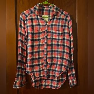 Abercrombie & Fitch Pink and Blue High Low Flannel
